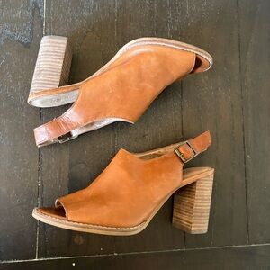 Madewell The Cary Sandal in Amber Brown Leather Stacked Heel Size 9